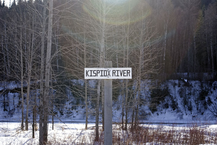 Kispiox River sign in winter by John Wynne